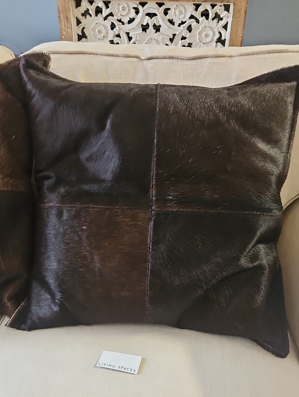 Living Spaces Brown Hair-On Leather Patch Accent Pillow